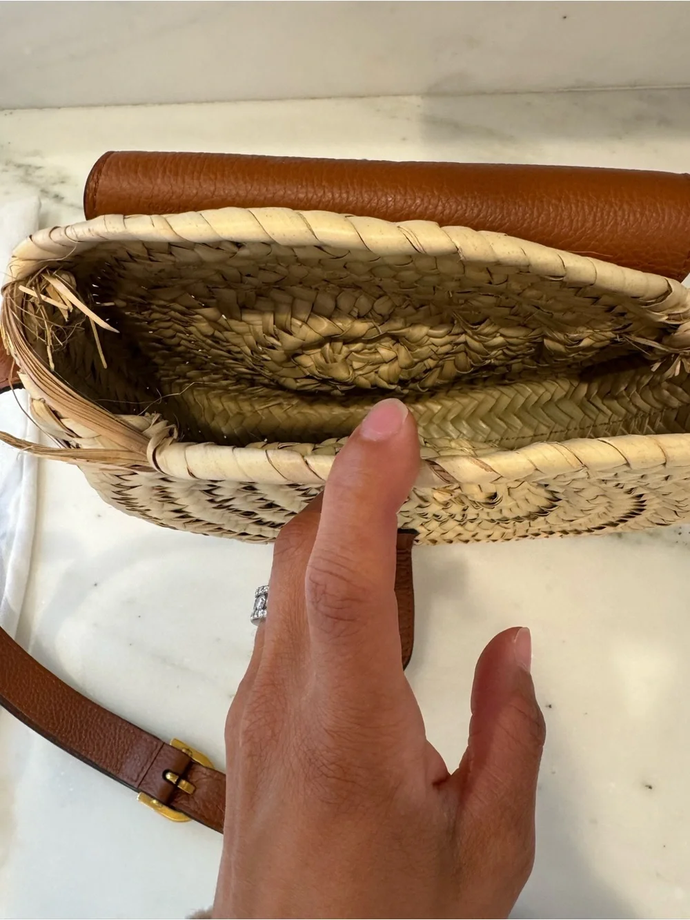 Chloe Brown Leather & Woven Straw Crossbody Bag